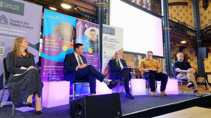 A photo of the political panel at the event, L-R Cabinet Secretary for Social Justice, Shirley-Anne Somerville; Miles Briggs MSP; Paul O’Kane MSP; Cllr Blair Anderson; Alex Cole-Hamilton MSP
