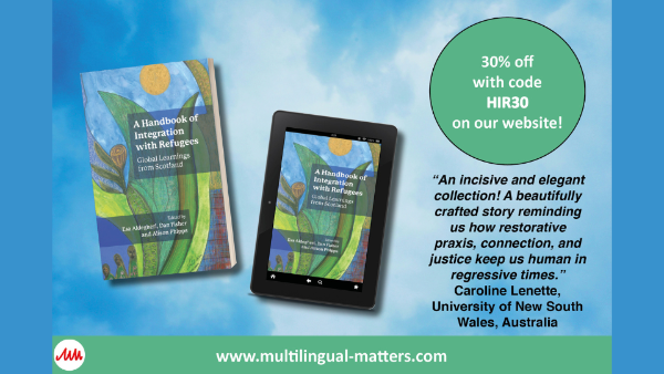 A photo of the hardcopy of the book and the book on a Kindle. Text reads 30% off with code HIR30 on our website! www.multilingual-matters.com