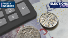 Money and calculator, text reads Elections 2026 Policy Insights