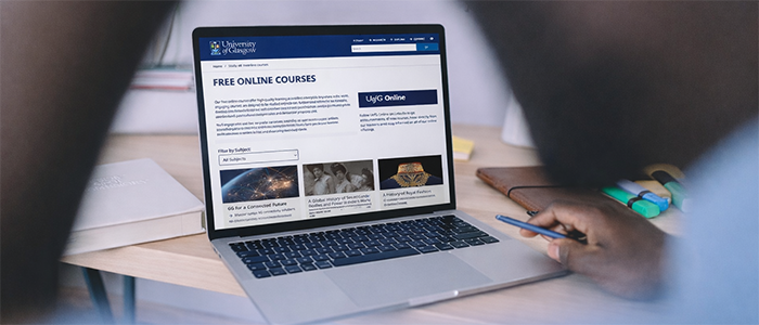a student viewing Careers Service info on a tablet device